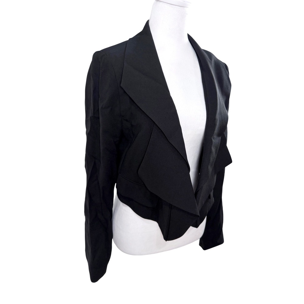 Guess by Marciano Blazer Women Size 8 Black Cropped Open Front Architectural